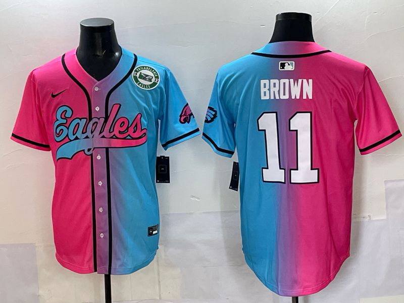 Men 2025 Philadelphia Eagles 11 Brown Blue pink Nike Limited NFL Jersey style 08